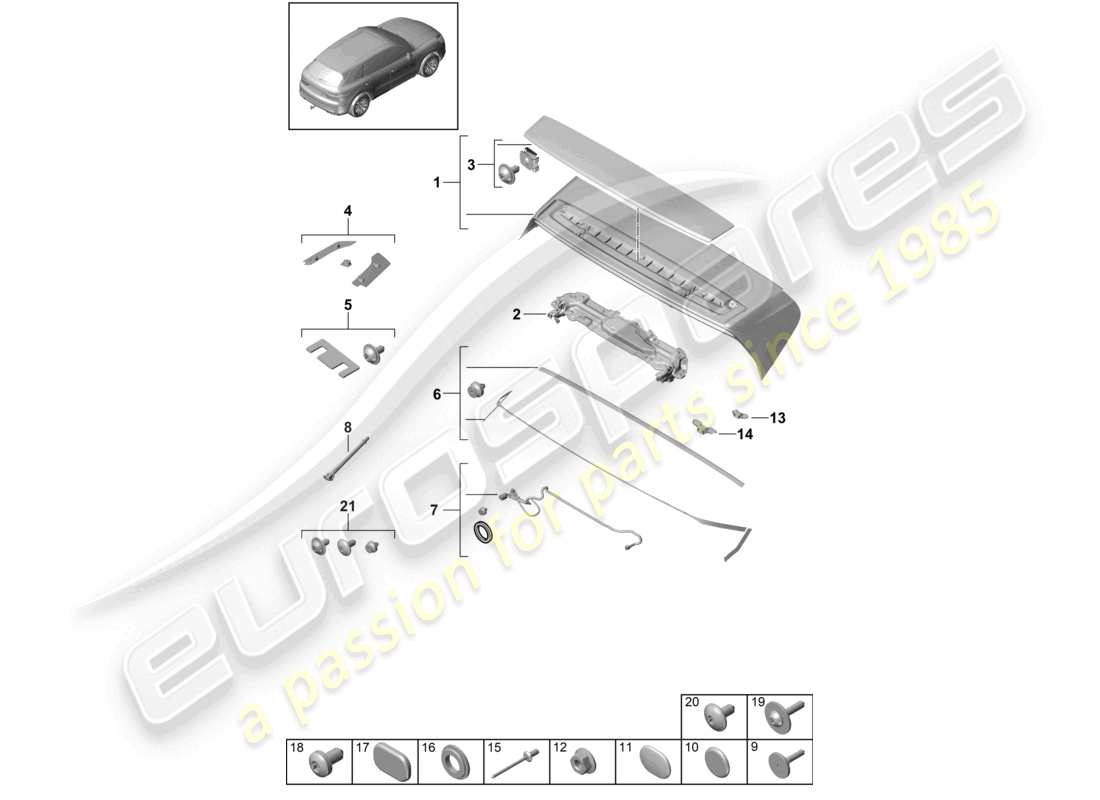 porsche 2020 (cayenne e3 9ya/9yb) rear spoiler part diagram