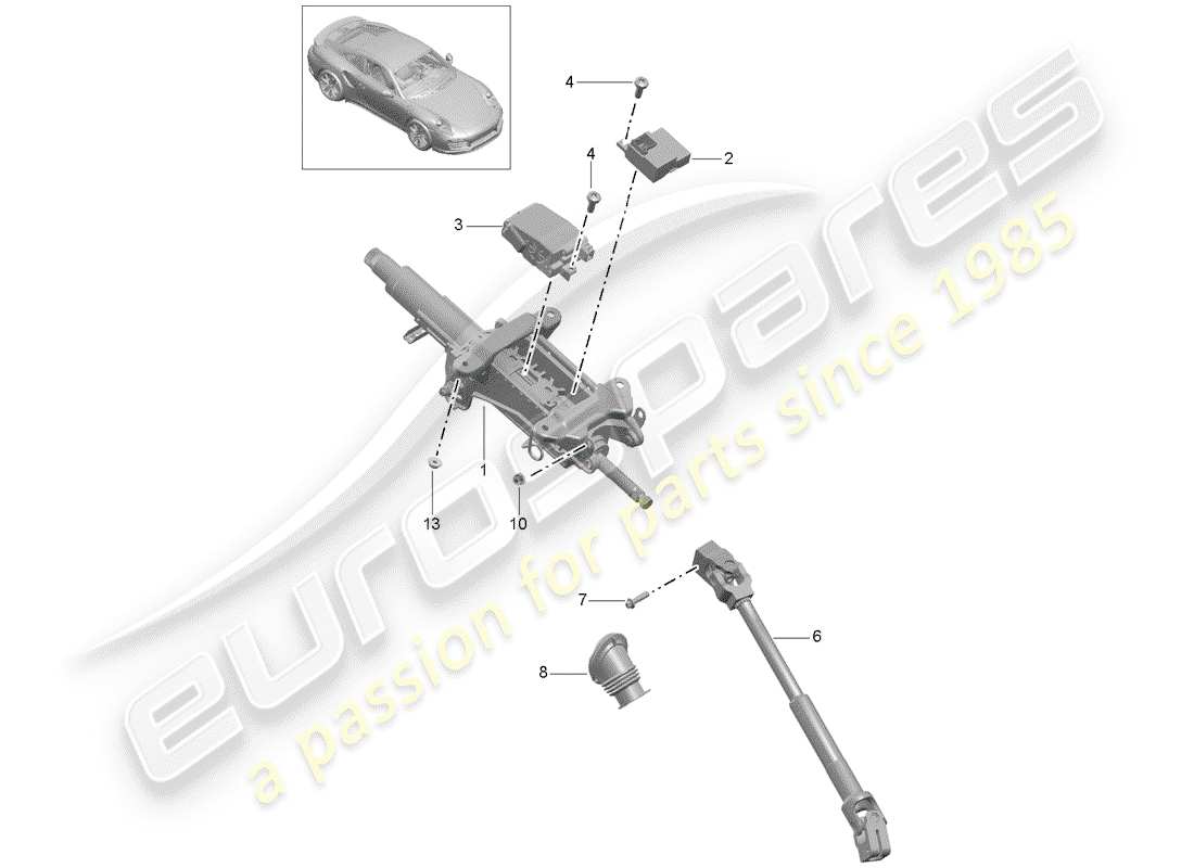 porsche 991 t/gt2rs steering column parts diagram