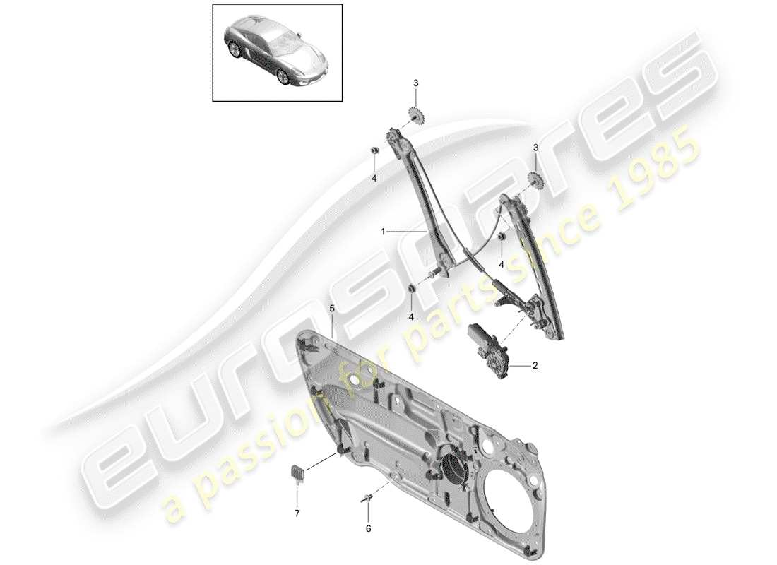 porsche 2014 (981 cayman) window regulator part diagram