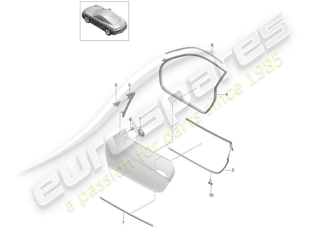 porsche 2016 (981 cayman) door seal part diagram