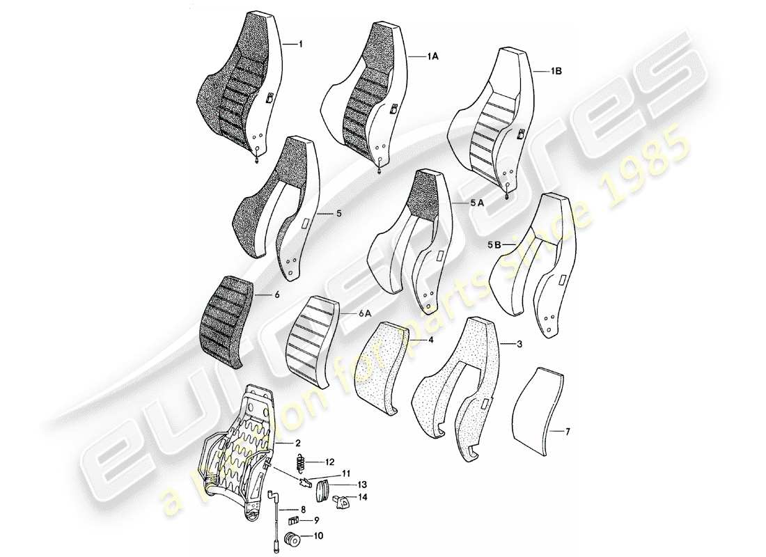 porsche 1985 (924) sports seat - backrest - and - single parts part diagram