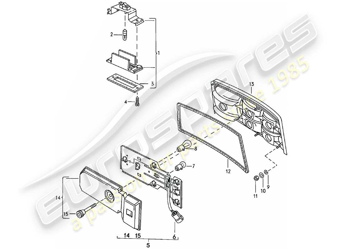 porsche 1984 (924) license plate light - rear light part diagram