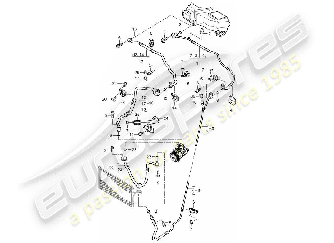 porsche 2005 (cayenne e1 9pa) refrigerant circuit part diagram