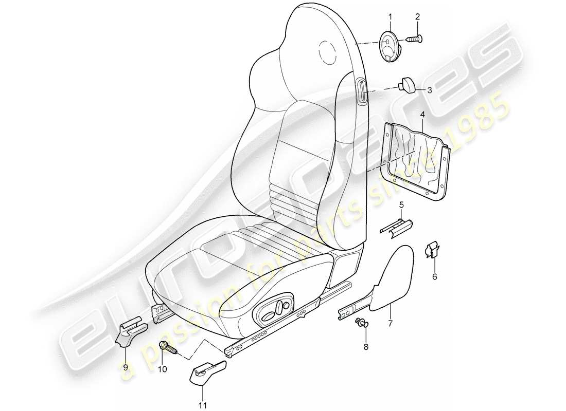 porsche 2001 (996) sports seat part diagram