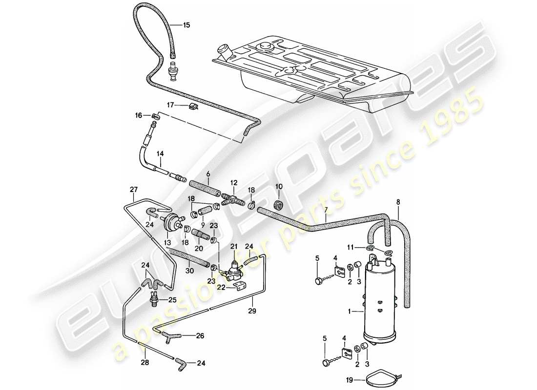 porsche 1982 (944) evaporative emission canister - tank ventilation - (aus)(j) part diagram