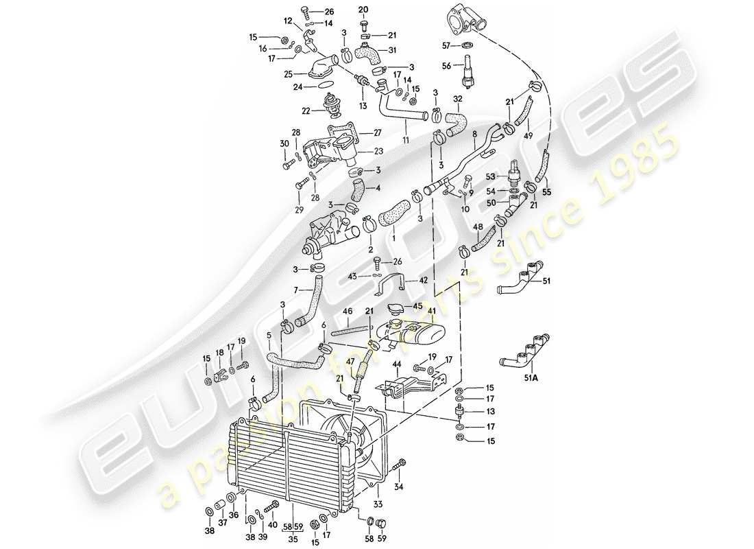 porsche 1977 (924) water cooling part diagram