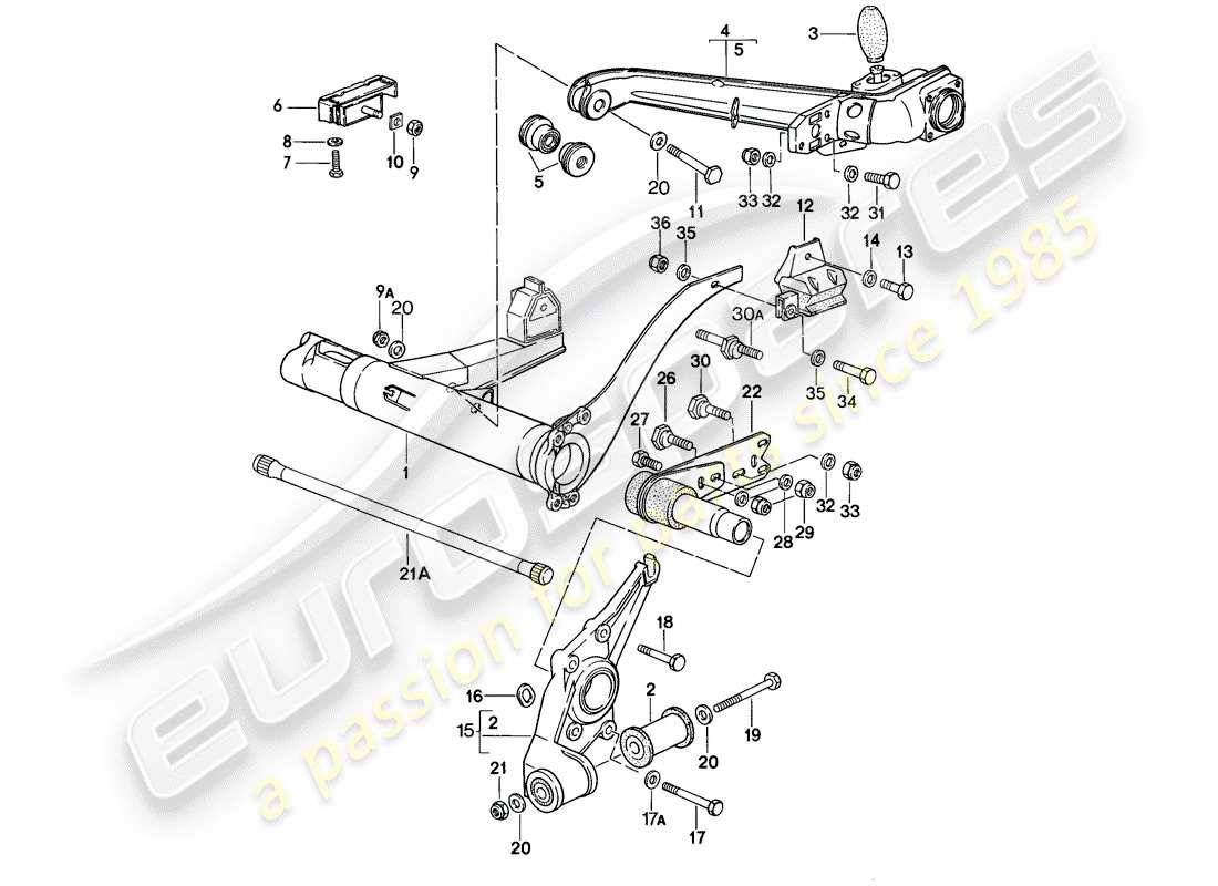 porsche 1977 (924) rear axle carrier - trailing arm part diagram