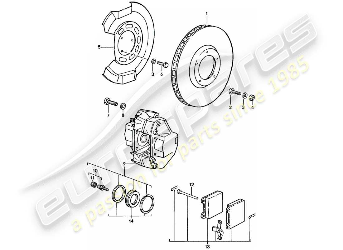 porsche 1979 (911) disc brakes - front axle parts diagram