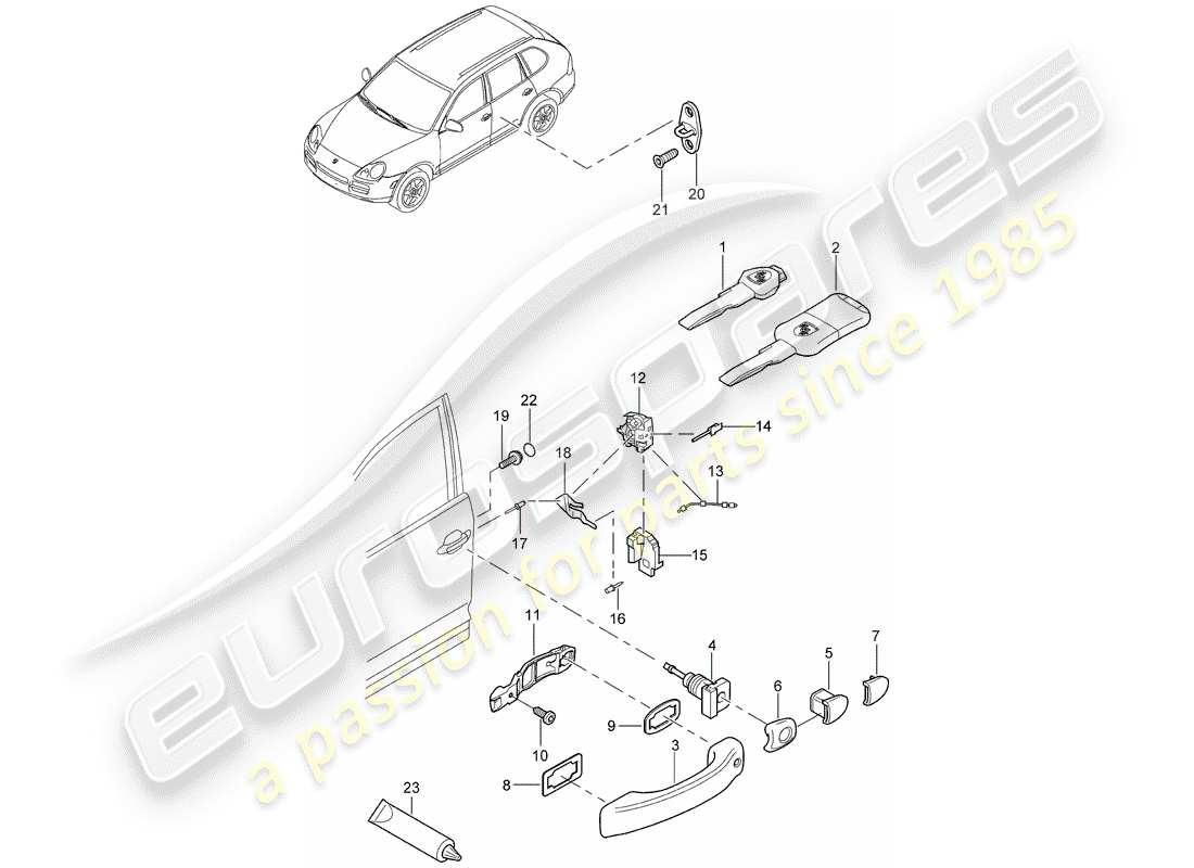 porsche cayenne (2003) door handle, outer part diagram