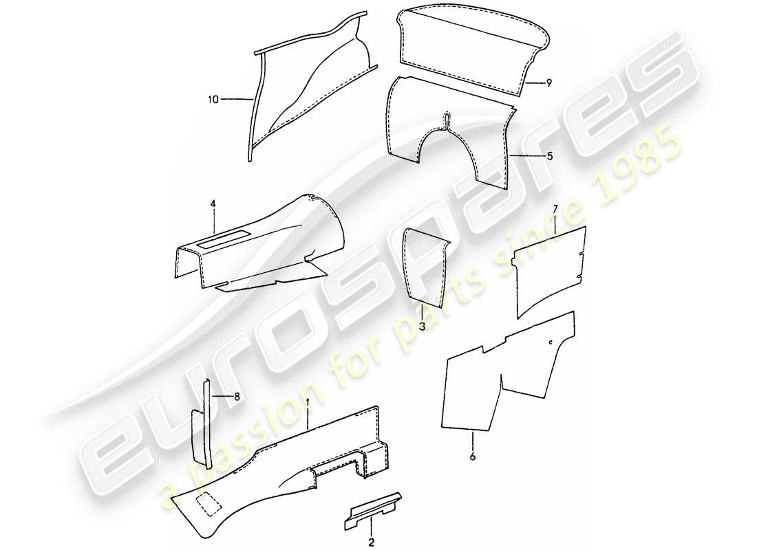 porsche 1990 (964) interior equipment - adhesive carpet part diagram