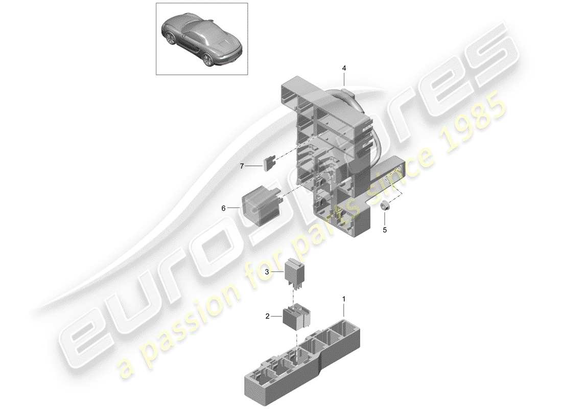 porsche boxster 981 (2012) fuse box/relay plate parts diagram
