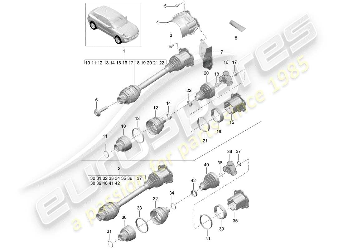 porsche macan (2018) drive shaft part diagram