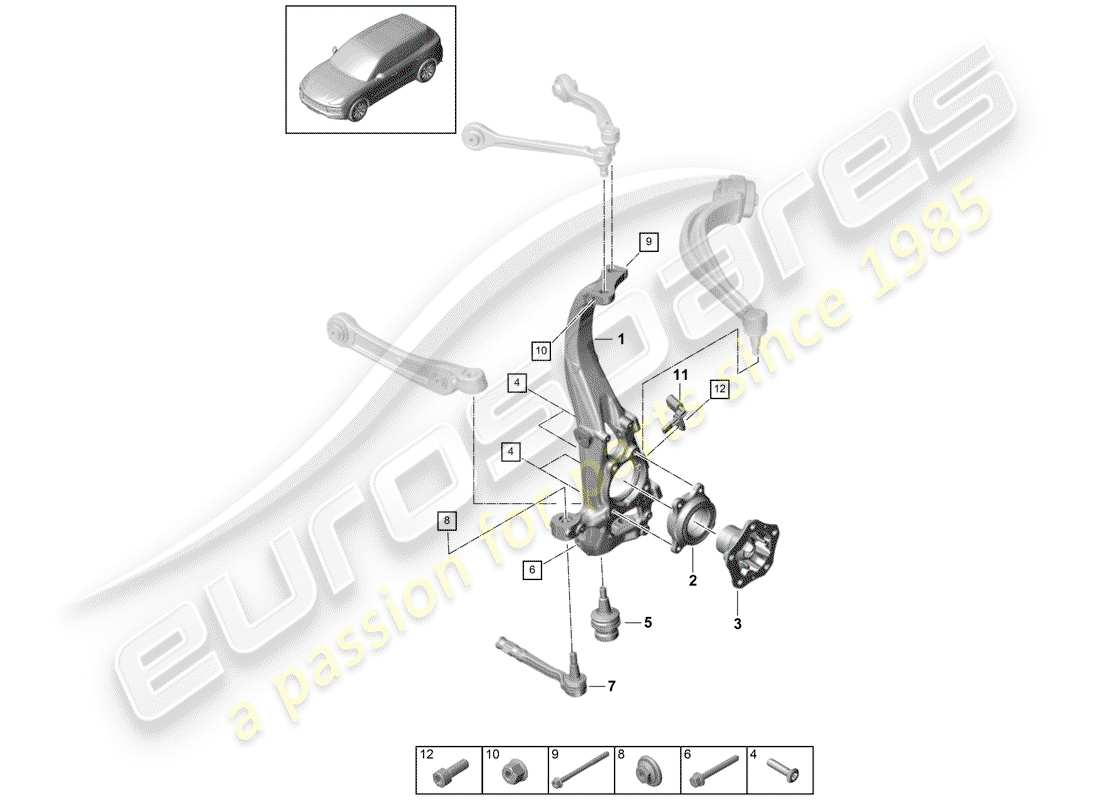 porsche cayenne e3 (2018) wheel carrier parts diagram