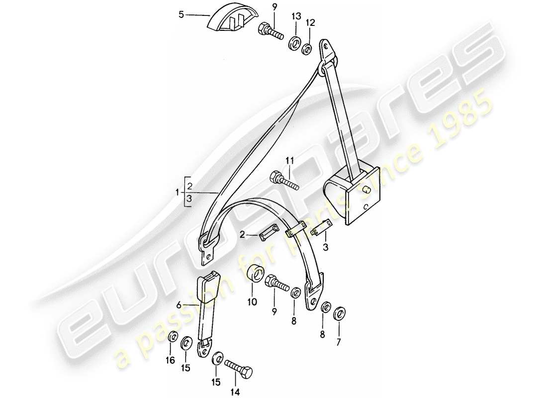 porsche 1992 (968) seat belt parts diagram
