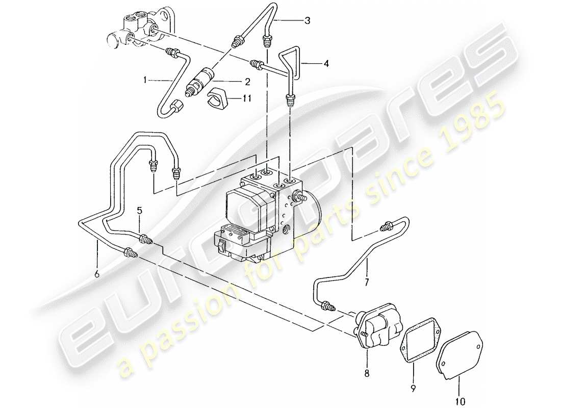 porsche boxster 986 (2004) brake line - front end part diagram