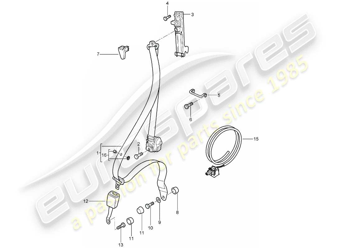 porsche 2003 (996 gt3) seat belt - roll cage part diagram