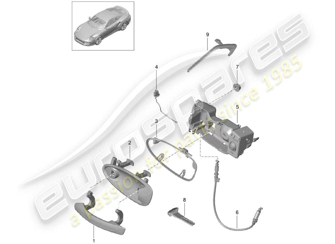 porsche 2019 (991-2 turbo) door handle, outer part diagram