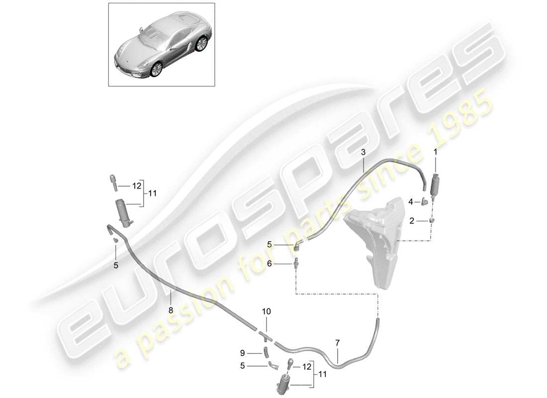 porsche cayman 981 (2014) headlight washer system part diagram
