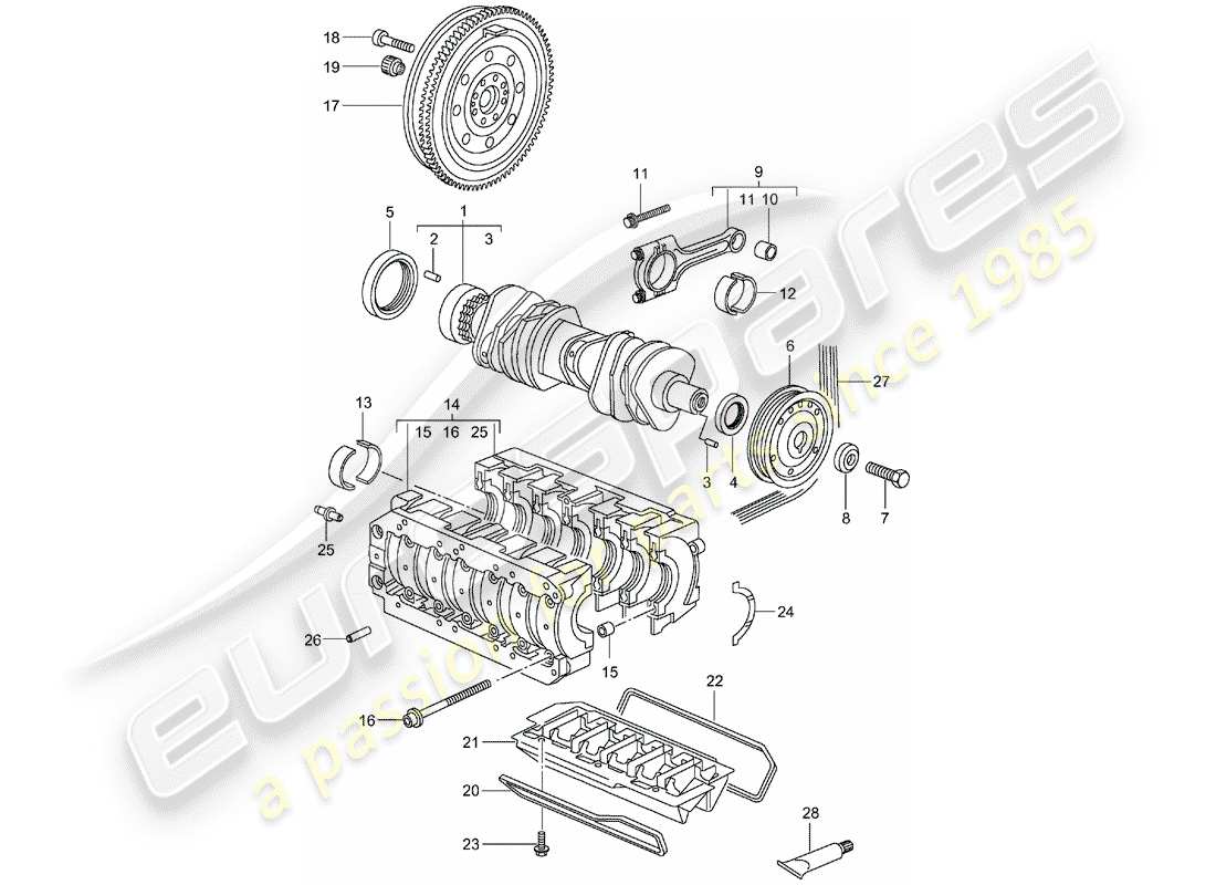 porsche 2003 (996) crankshaft parts diagram