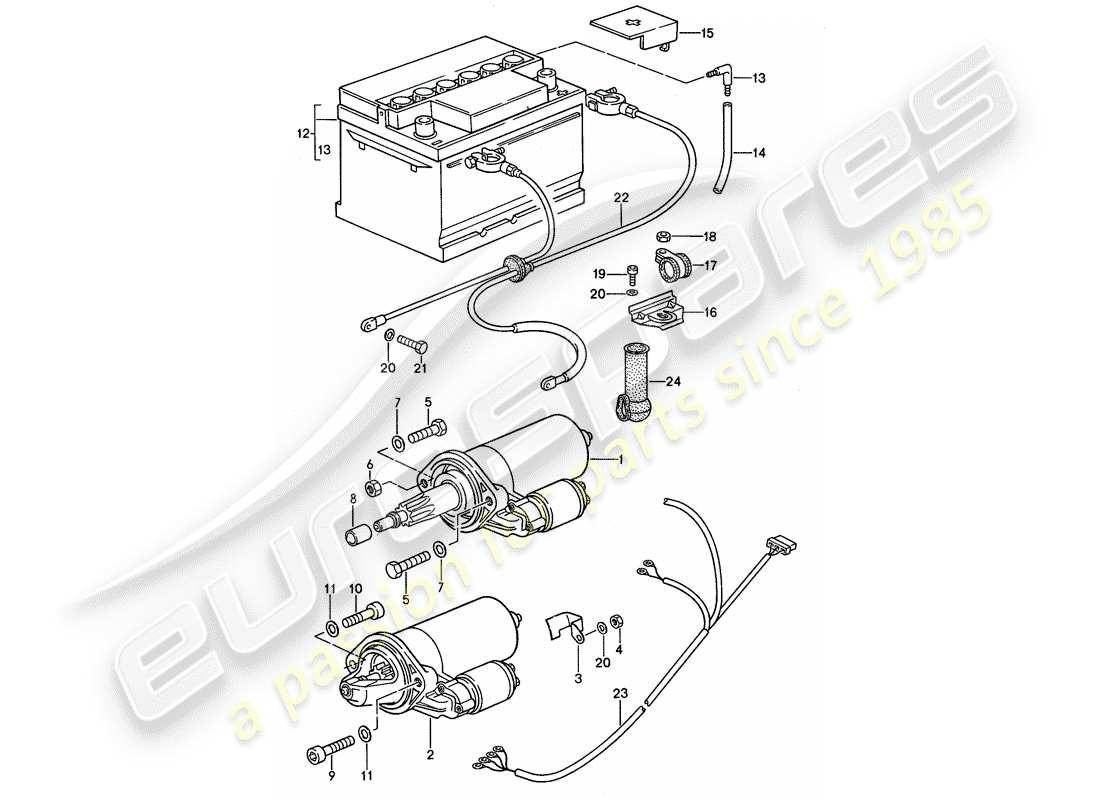 porsche 1992 (968) starter - battery - wiring harnesses parts diagram