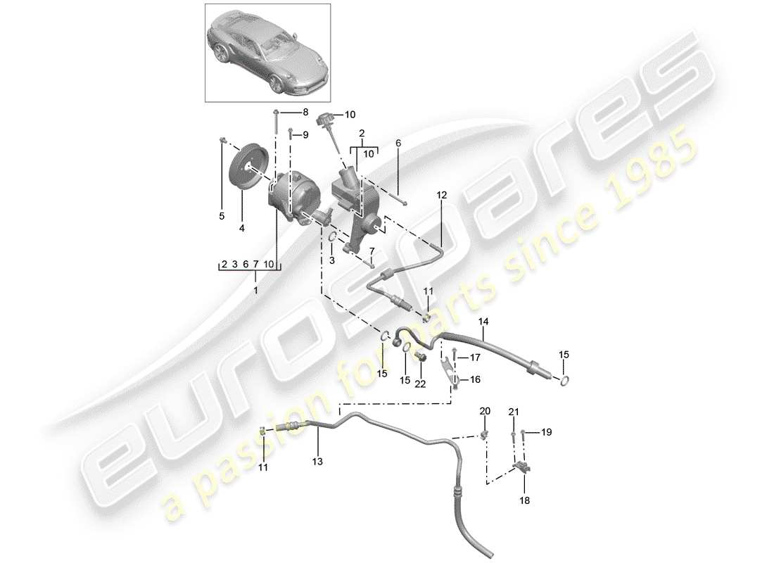porsche 2017 (991-2 turbo) hydraulic line part diagram
