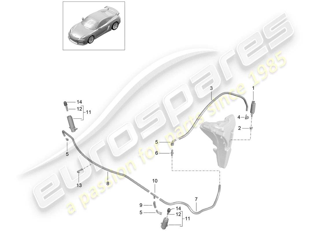 porsche 2016 (981 cayman gt4) headlight washer system part diagram