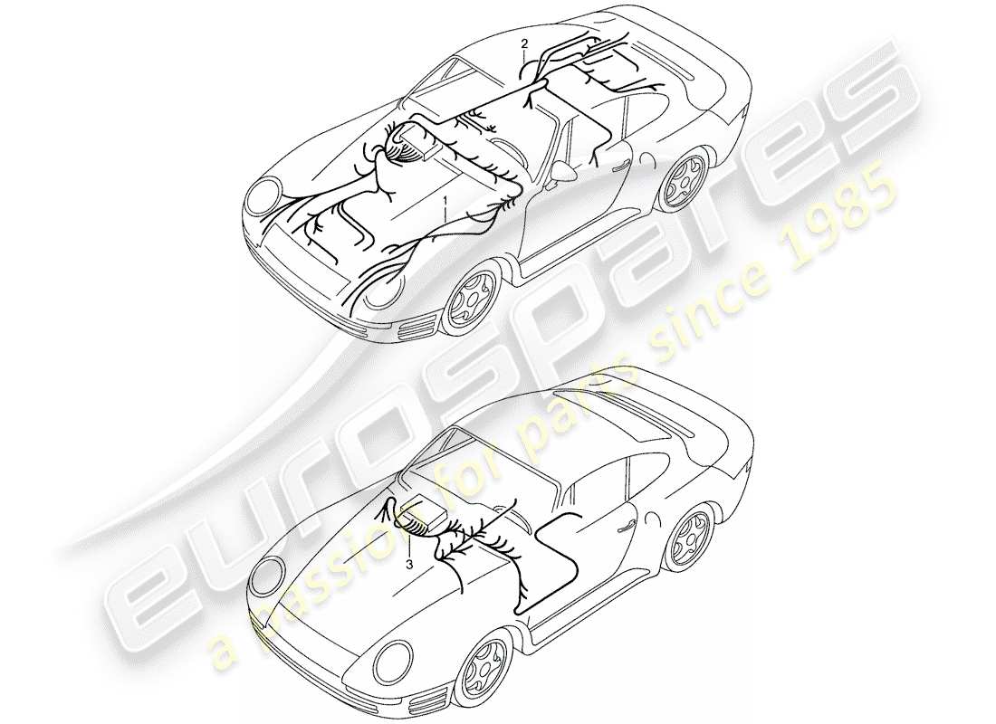 porsche 1988 (959) wiring harnesses - front luggage compartment - dashboard - rear end part diagram