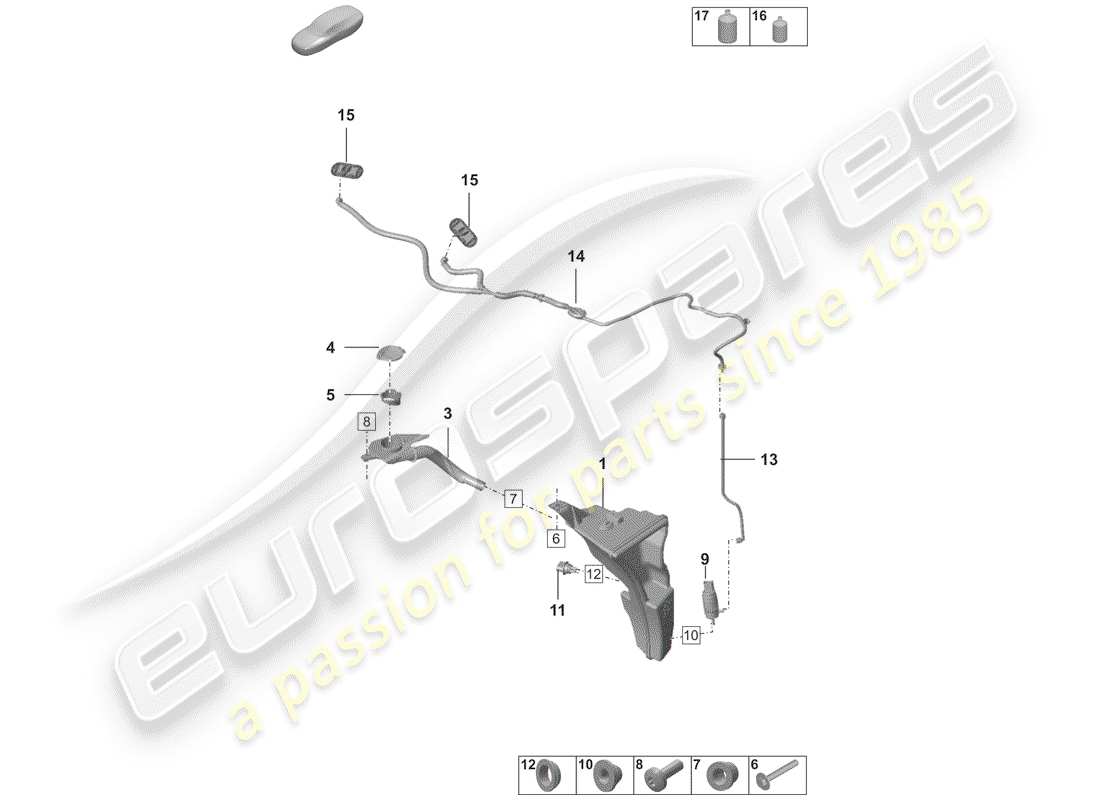 porsche 2020 (992-1) windshield washer unit parts diagram