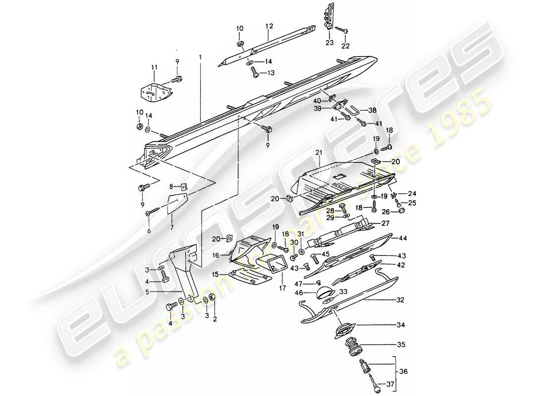 porsche 1996 (993) knee pad trim - for vehicles with - airbag - (passenger side) part diagram
