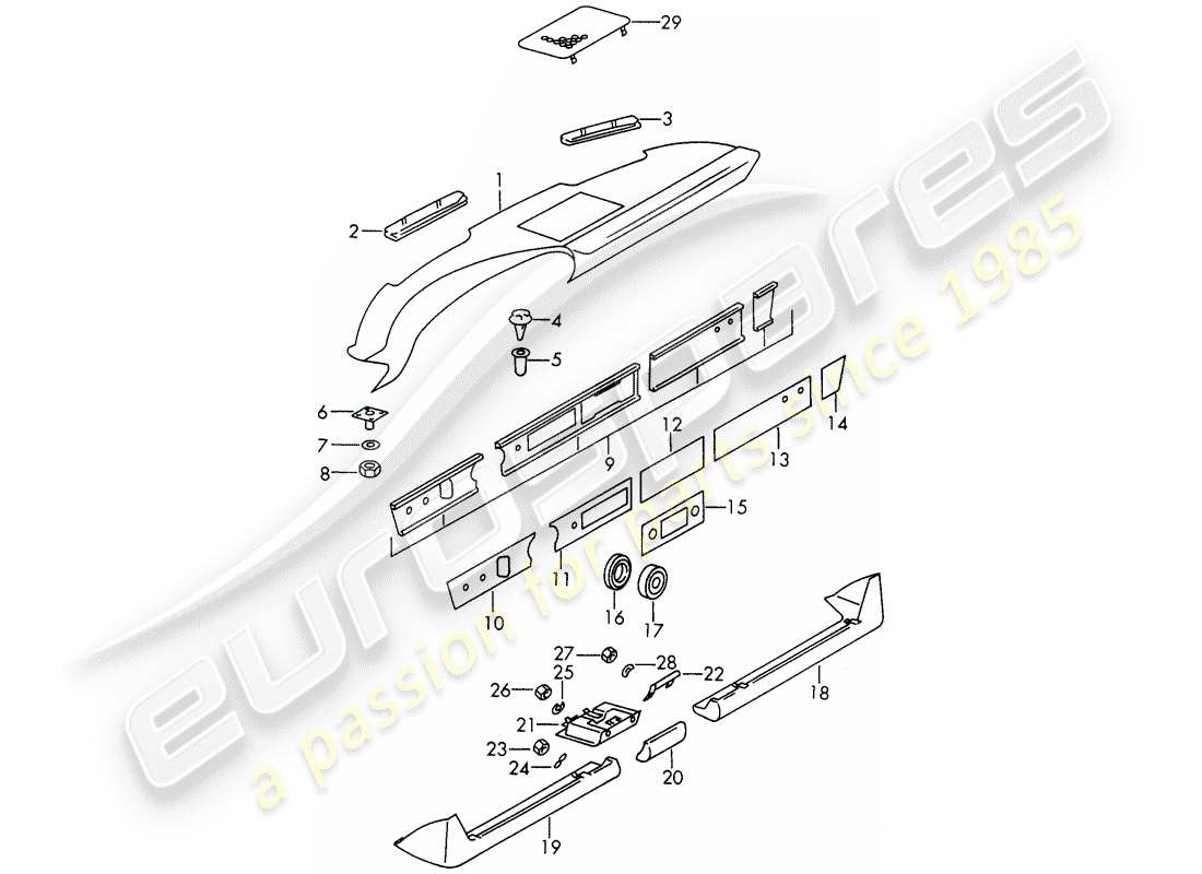 porsche 1968 (911/912) dash panel trim - ashtray - trim cover - d - mj 1969>> part diagram
