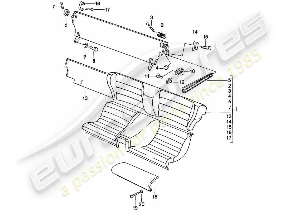 porsche 1978 (924) emergency seat - single parts part diagram