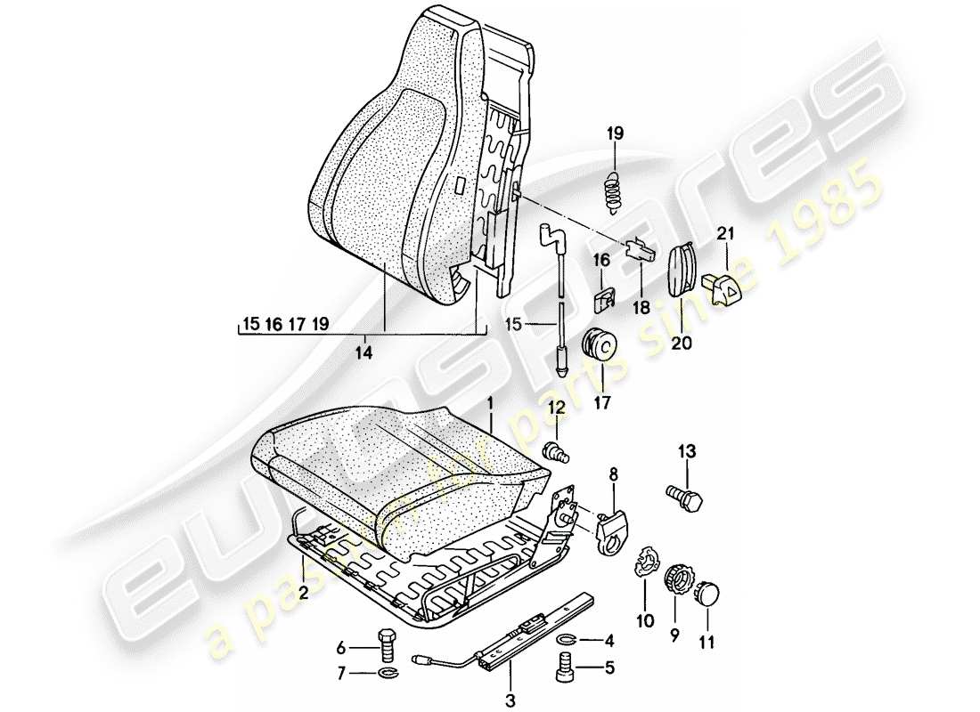 porsche 1976 (924) front seat - single parts part diagram