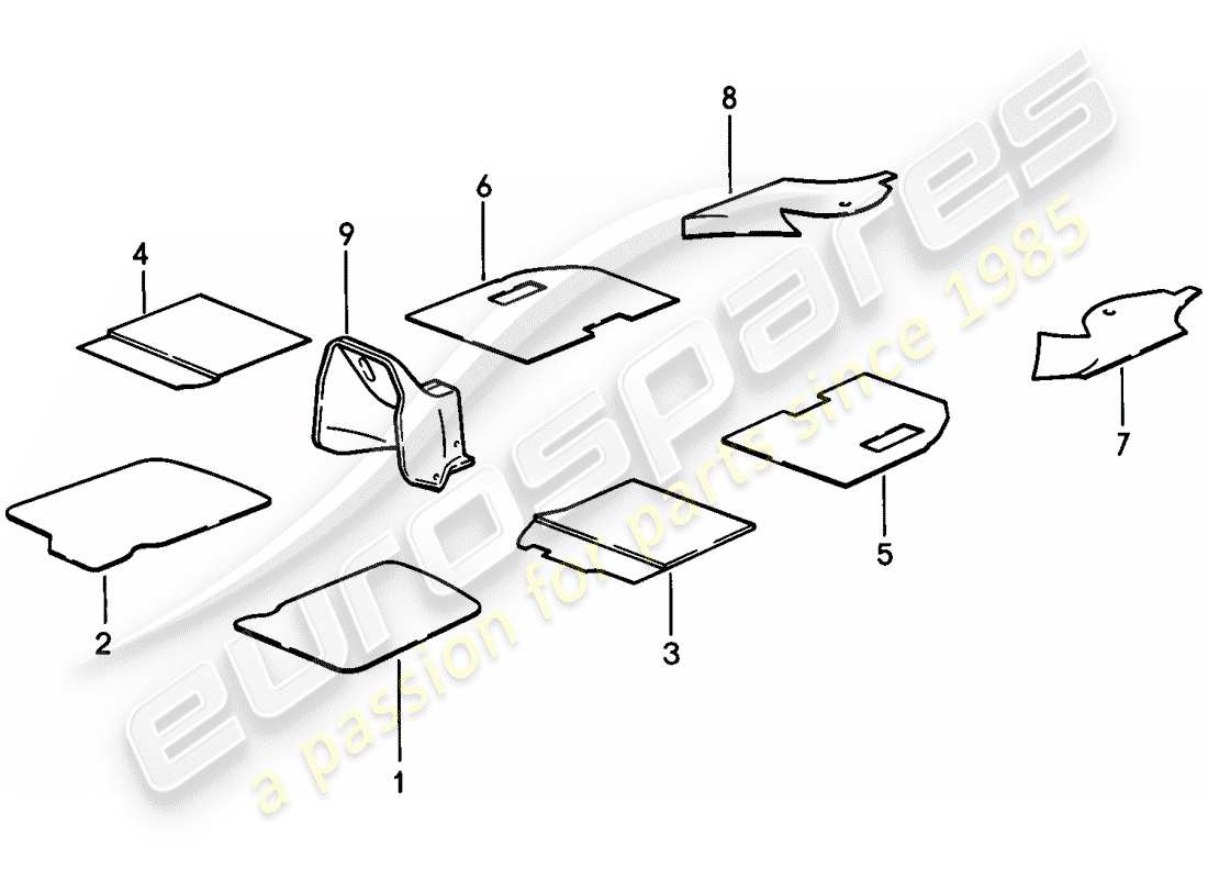 porsche 1977 (924) sound absorber part diagram