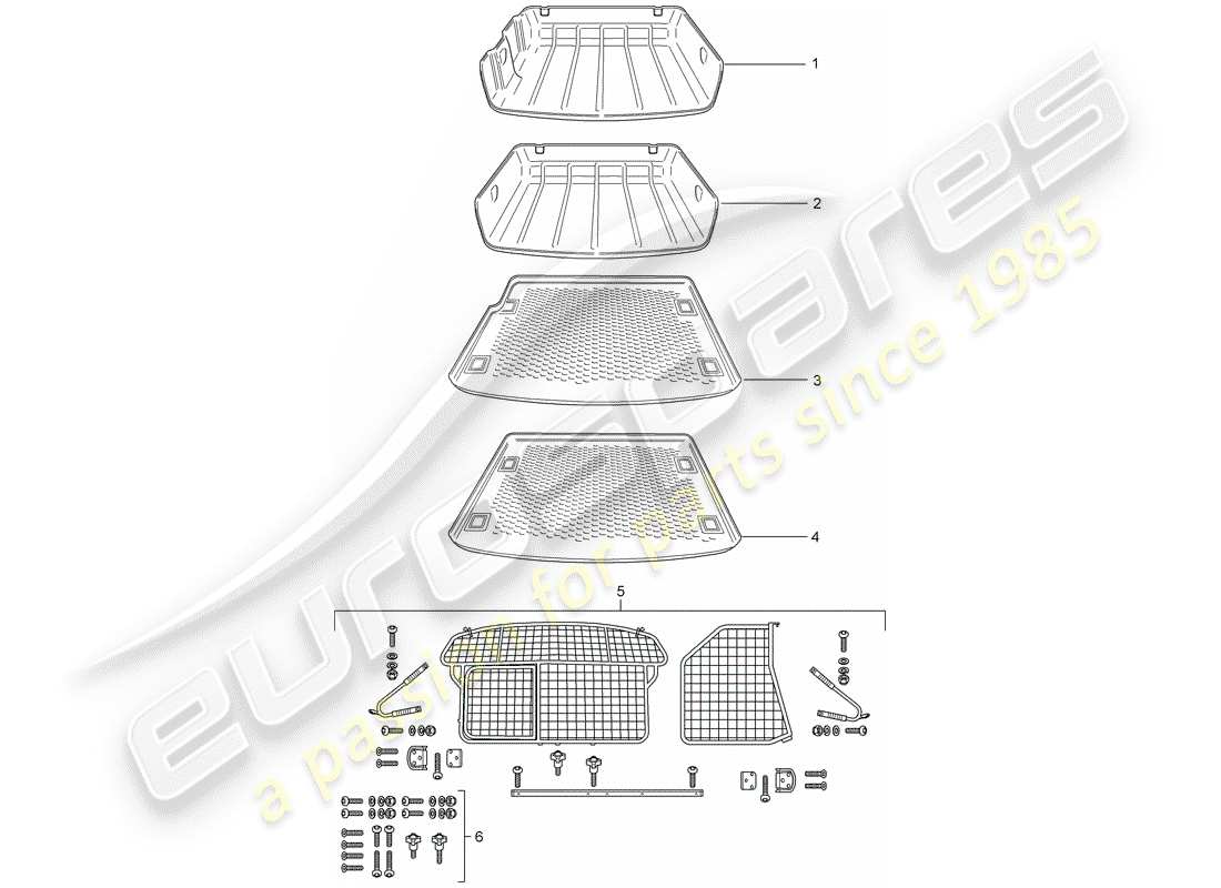 porsche 2007 (tequipment cayenne) luggage compartment liner part diagram