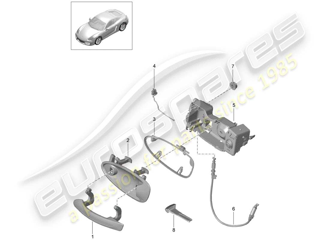 porsche cayman 981 (2014) door handle part diagram