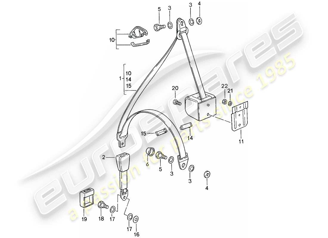 porsche 1987 (959) seat belt parts diagram