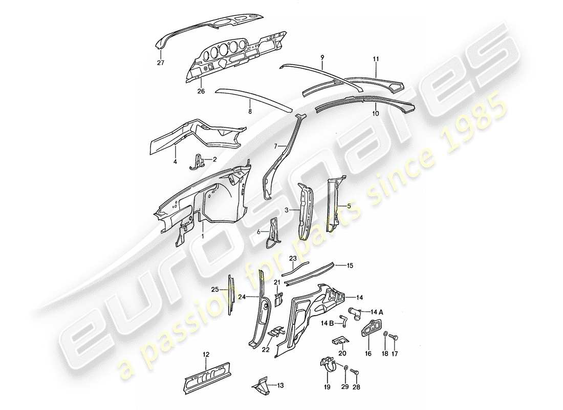 porsche 1987 (959) interior panelling parts diagram
