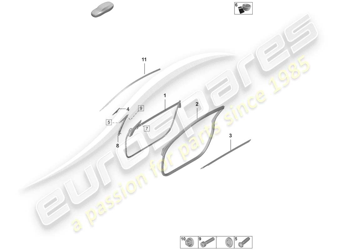 porsche 2019 (992-1) door seal part diagram