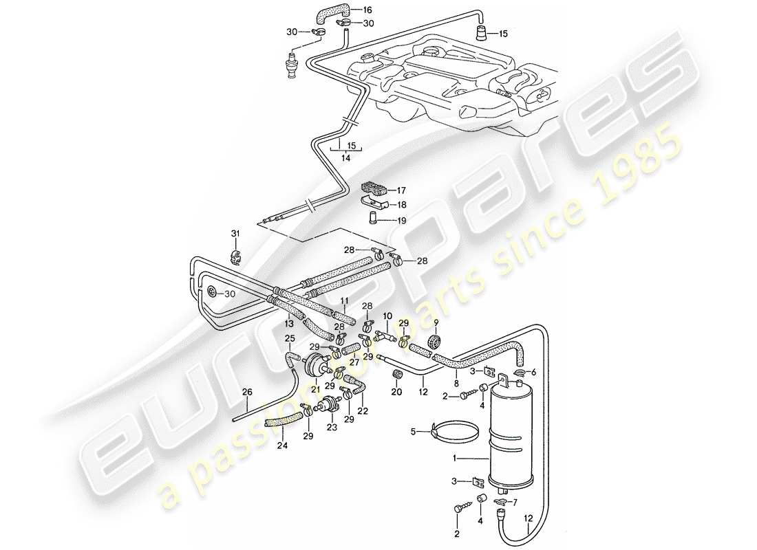 porsche 1991 (944) evaporative emission canister part diagram