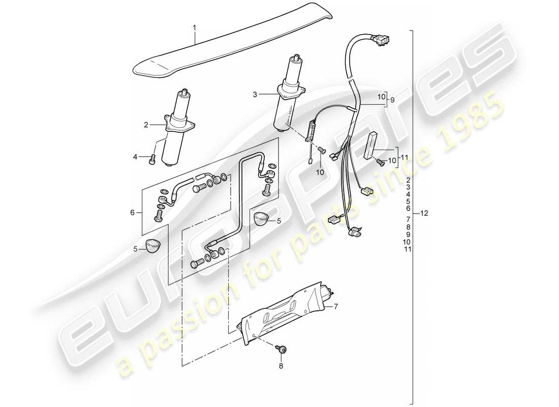 porsche 2008 (997-1 turbo / gt2) rear spoiler part diagram