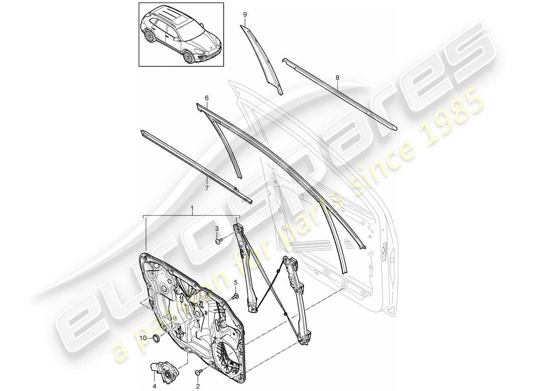 porsche cayenne e2 (2015) window regulator parts diagram
