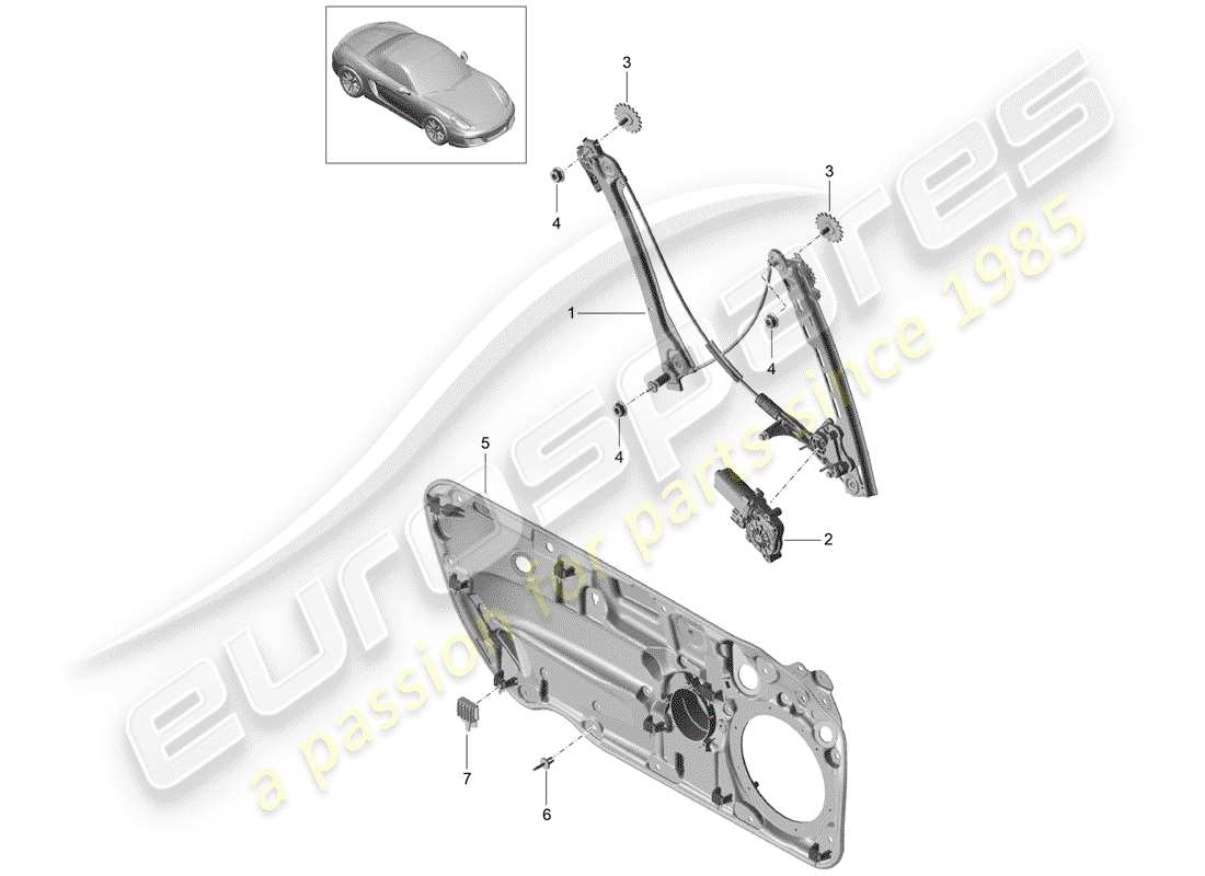 porsche 2013 (981 boxster) window regulator part diagram