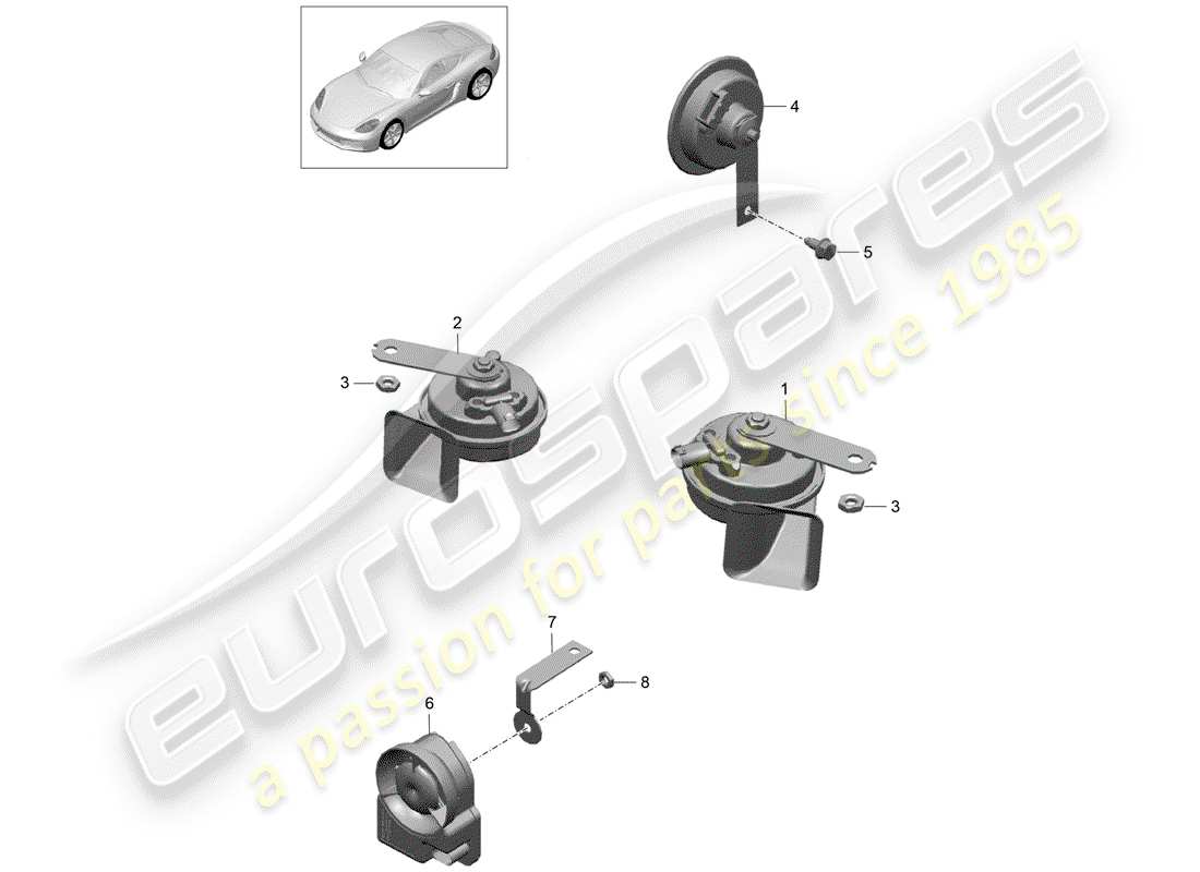 porsche 2020 (718 cayman) fanfare horn part diagram