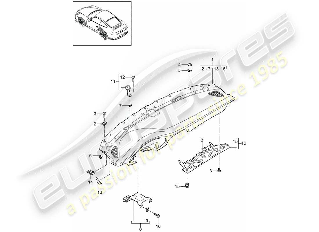 porsche 2013 (997-2 turbo / gt2 rs) dash panel trim part diagram
