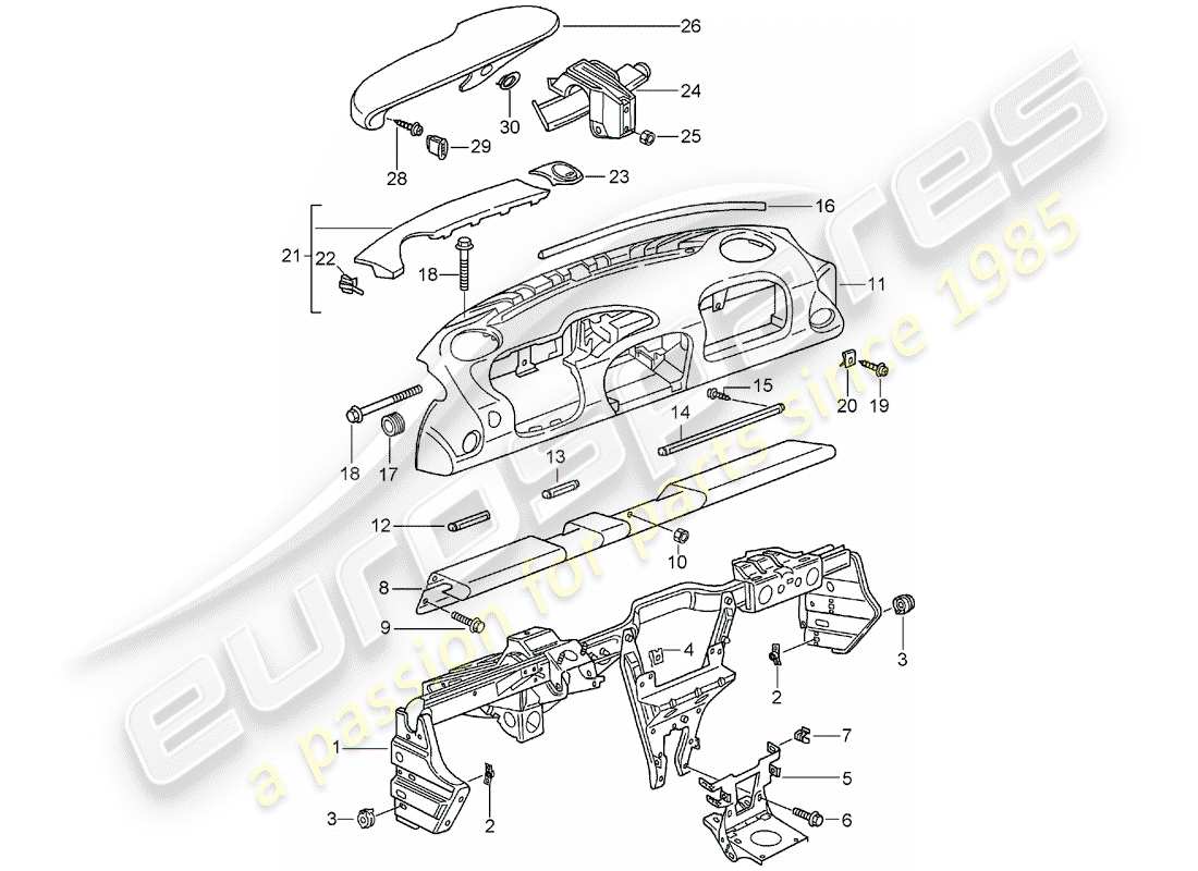 porsche 2004 (996 turbo / gt2) dash panel trim - with: - retaining frame part diagram