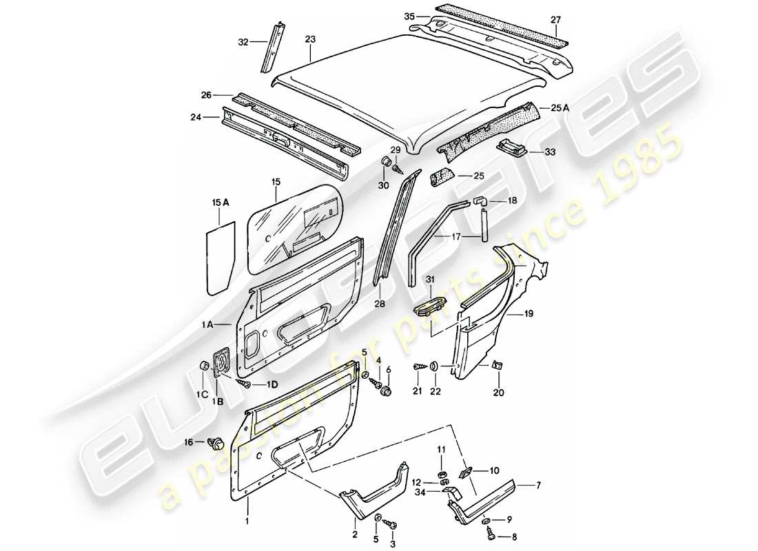 porsche 924 (1983) trims part diagram