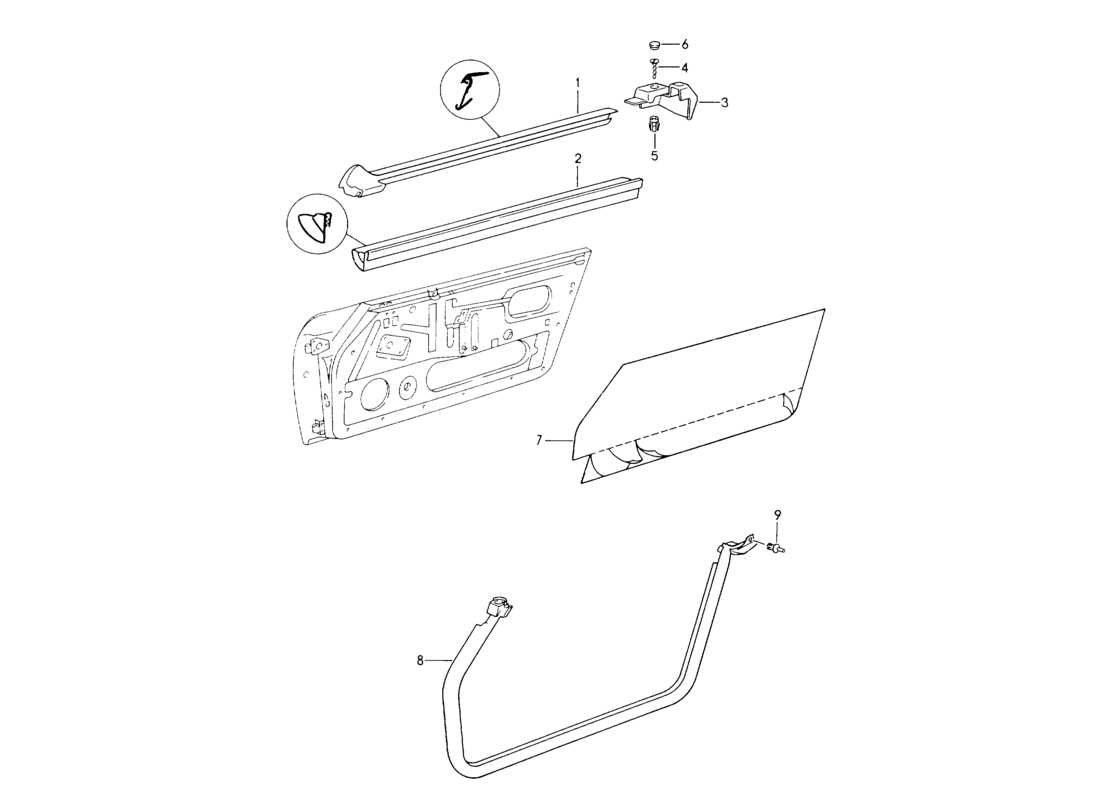 porsche 964 (1994) seal strip - doors part diagram