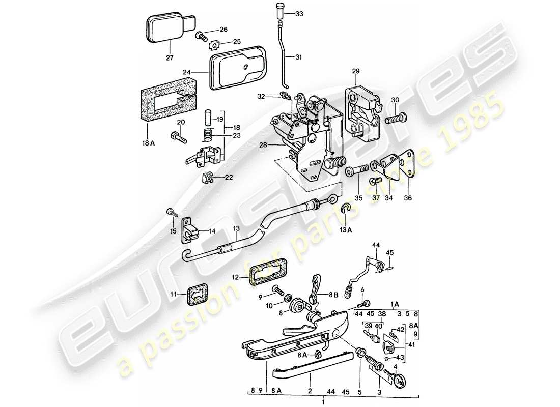 porsche 1986 (924s) door handle, outer - door latch part diagram
