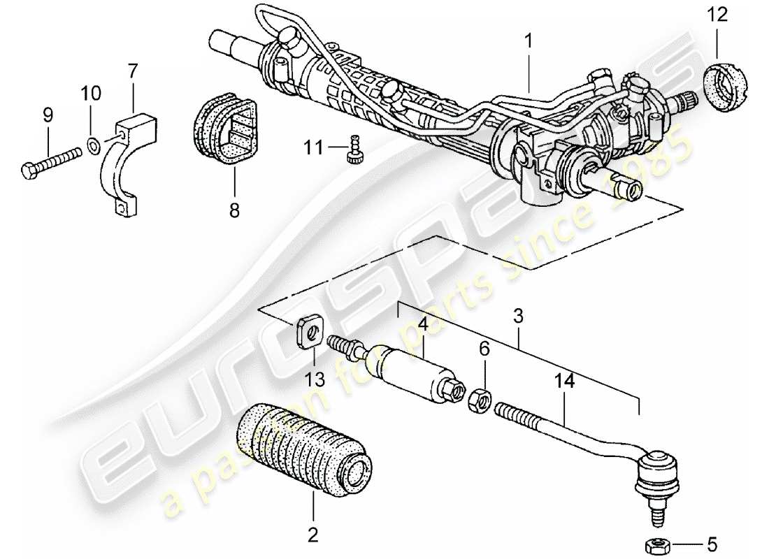 porsche 1998 (993) steering gear - steering parts parts diagram