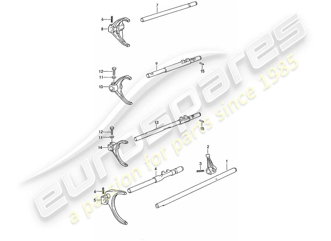 porsche 1998 (993) selector shaft - selector fork parts diagram